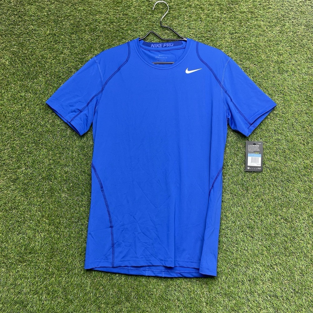 Nike Pro Combat Shirt Mens Medium Blue Fitted Dri-Fit Short Sleeve Sports NWT